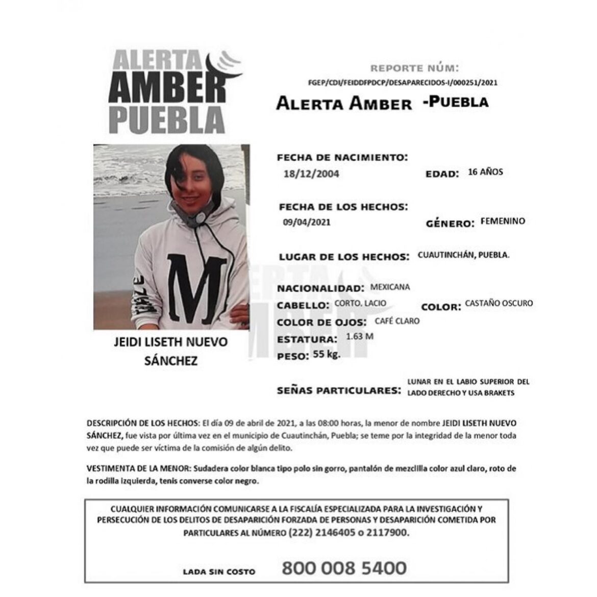 Se activa Alerta Amber para localizar a menor de 16 años