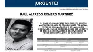 Activan Alerta Amber para localizar a Raúl Alfredo Romero Martínez