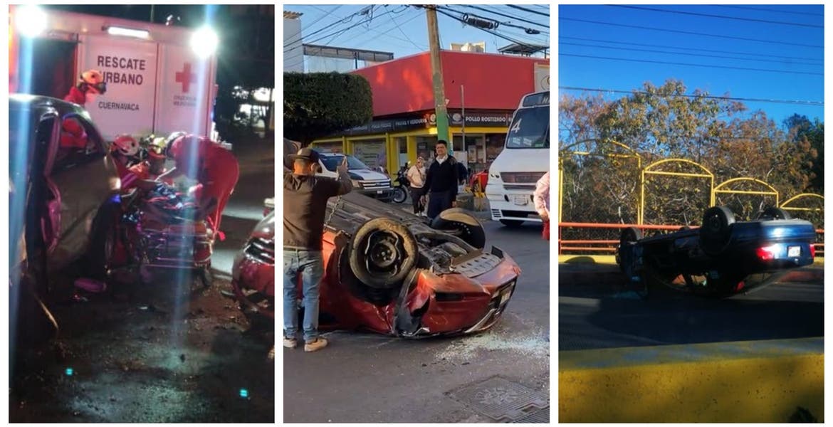 Día de accidentes en Cuernavaca, 2 volcaduras y 1 prensado