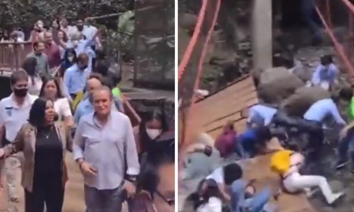 Cae puente colgante durante reinauguración del Paseo Rivereño