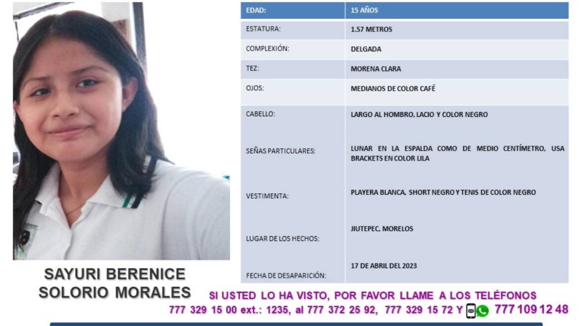 Fiscalía de Morelos busca a Sayuri Berenice Solorio Morales; desapareció en Jiutepec