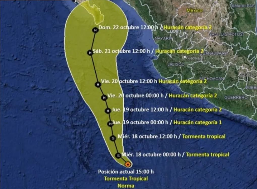 Se forma tormenta tropical ‘Norma’ en Océano Pacífico; cerca de las costas de Michoacán