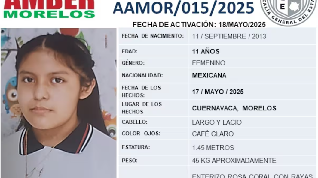 Localizan en Guerrero a niña de 11 años desaparecida en Morelos