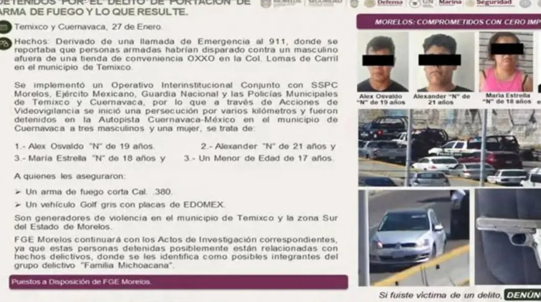 Detienen a 4 presuntos miembros de La Familia Michoacana tras persecución