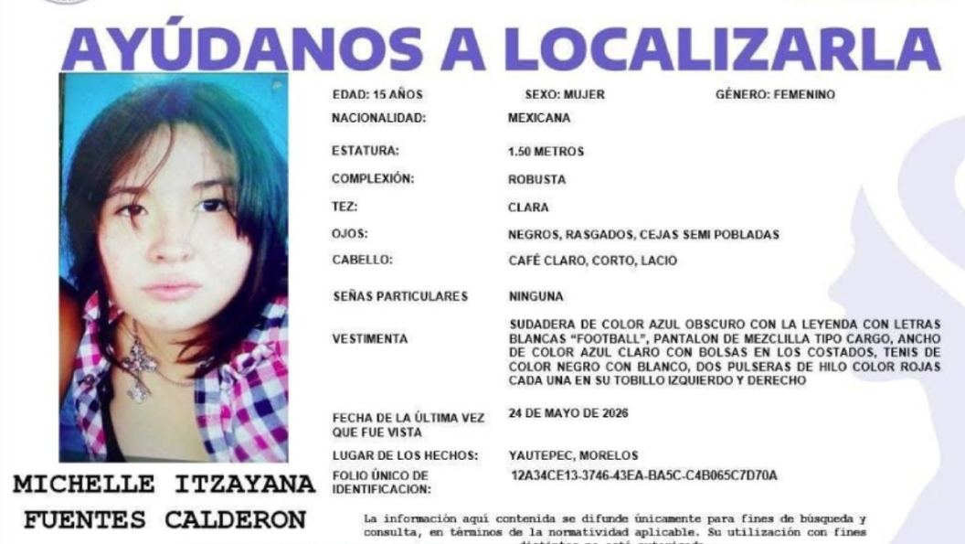Reportan desaparición de Michelle Itzayana, hija de catedrática de la UAEM, en Yautepec, Morelos